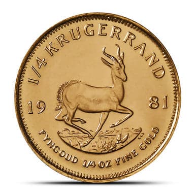1/4 oz South African Gold Krugerrand – Reverse with Springbok Antelope (Random Year)