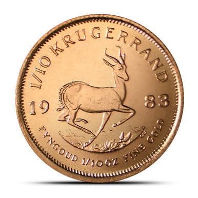 1/10 oz South African Gold Krugerrand – Reverse with Springbok Antelope (Random Year)
