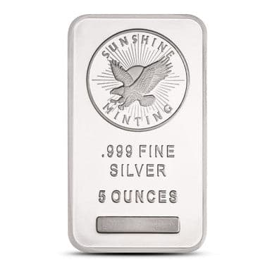 5 oz .999 Fine Silver Bar – Random Design from Private Mint (e.g., Asahi, Sunshine, Liberty)