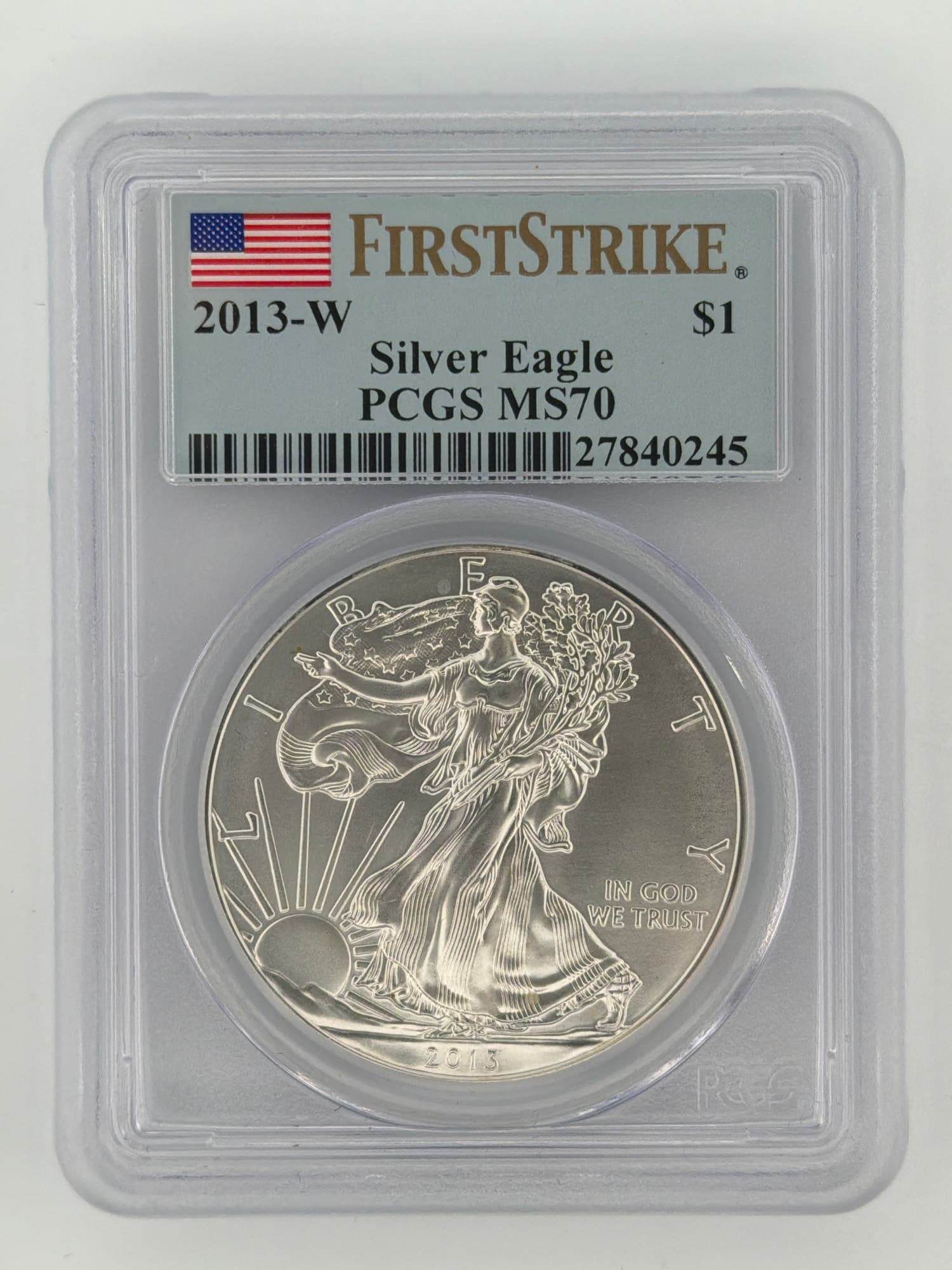 2013-W American Silver Eagle PCGS MS70 First Strike slab obverse showing Walking Liberty design and label