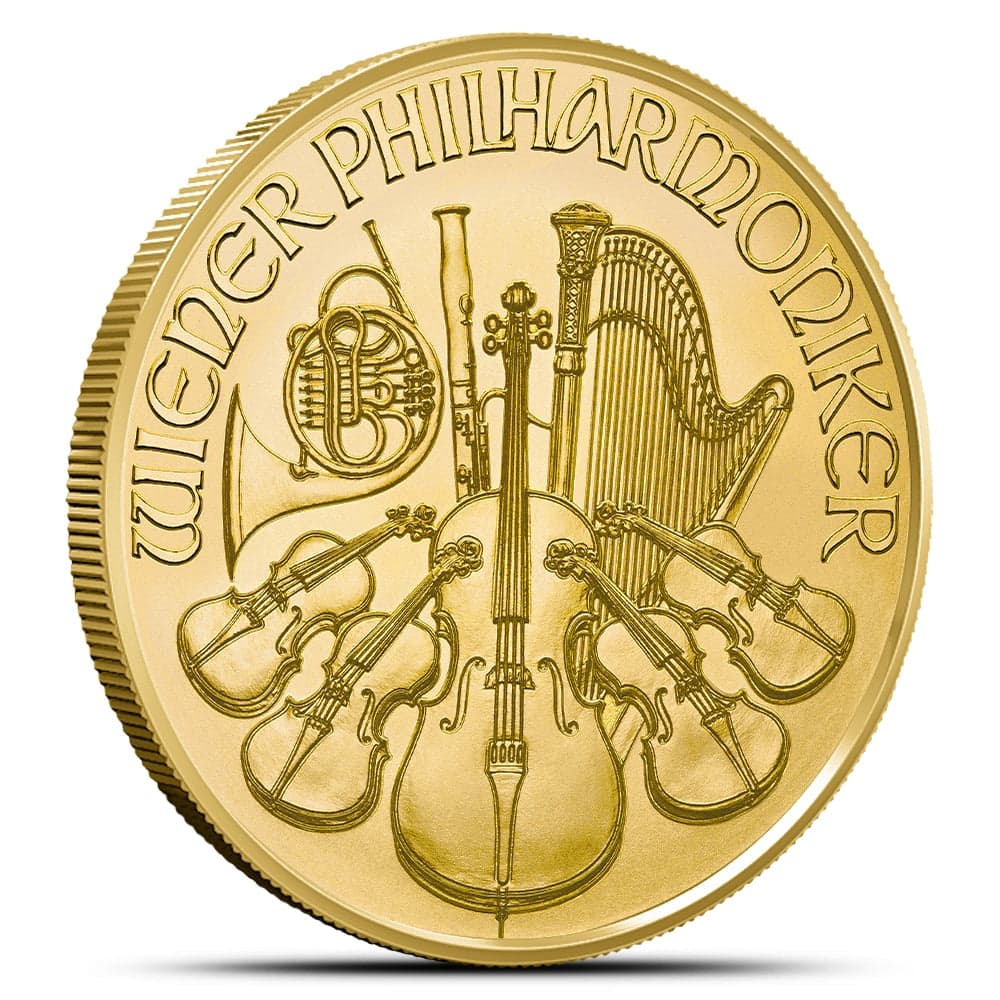 1 oz Austrian Gold Philharmonic – Reverse with Array of Musical Instruments