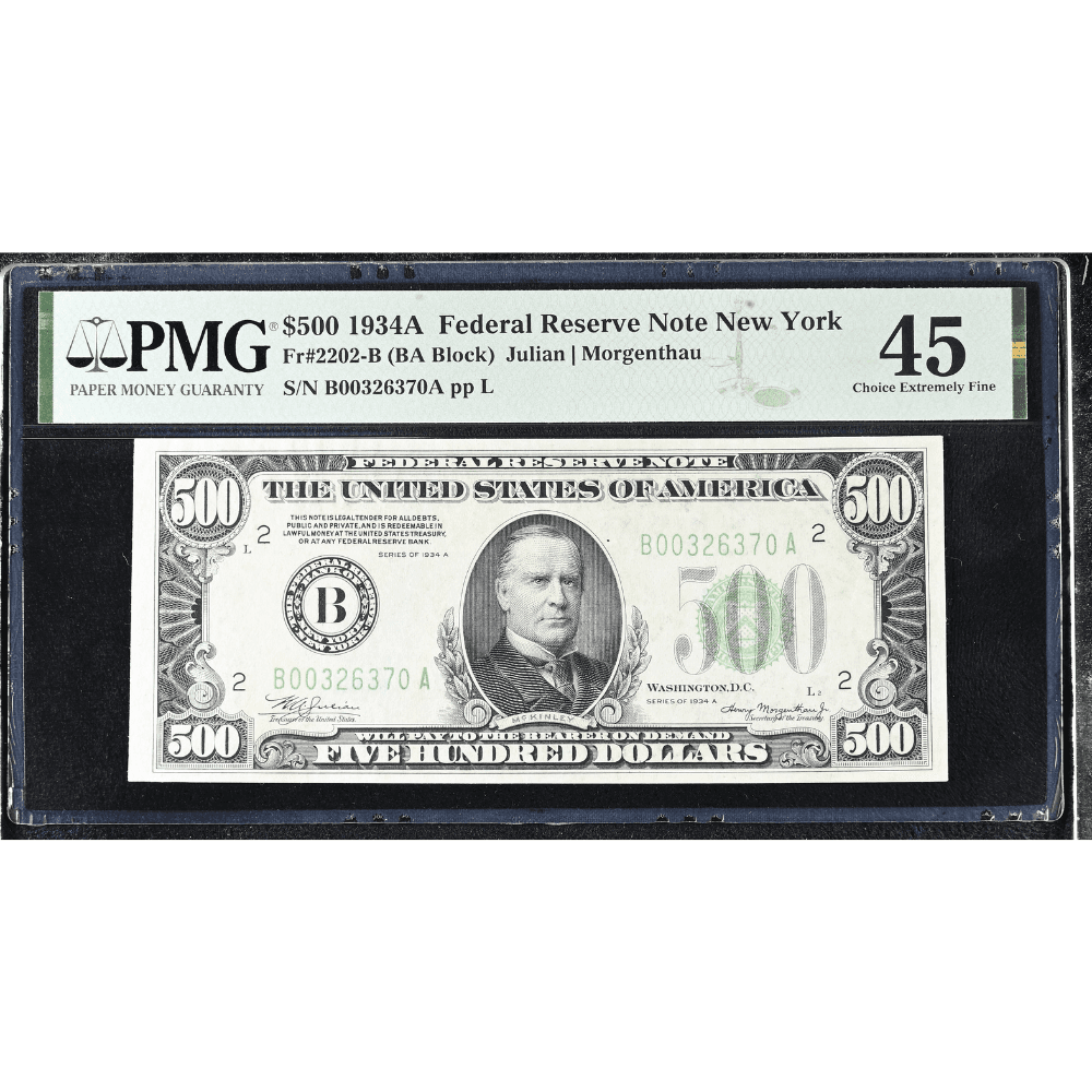 Federal Reserve Note New York, $500 1934A Small Size PMG 45 - Lone Star Coins