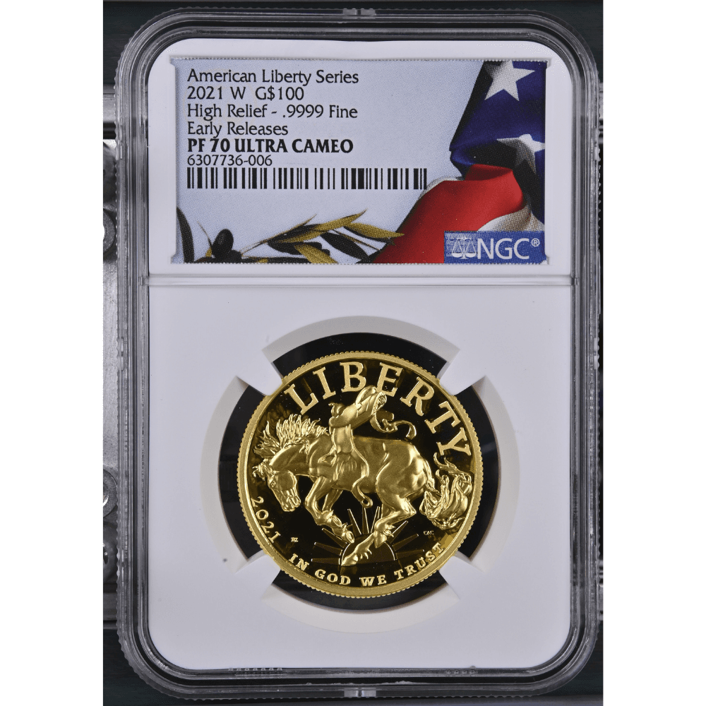 2021-W High Relief Gold Liberty $100 | PF 70 Ultra Cameo - Image 1