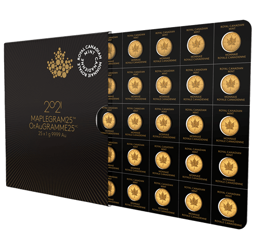 2021 25x 1 gram Gold Maple Leafs Maplegram25™ | In Assay Sleeve - Image 1